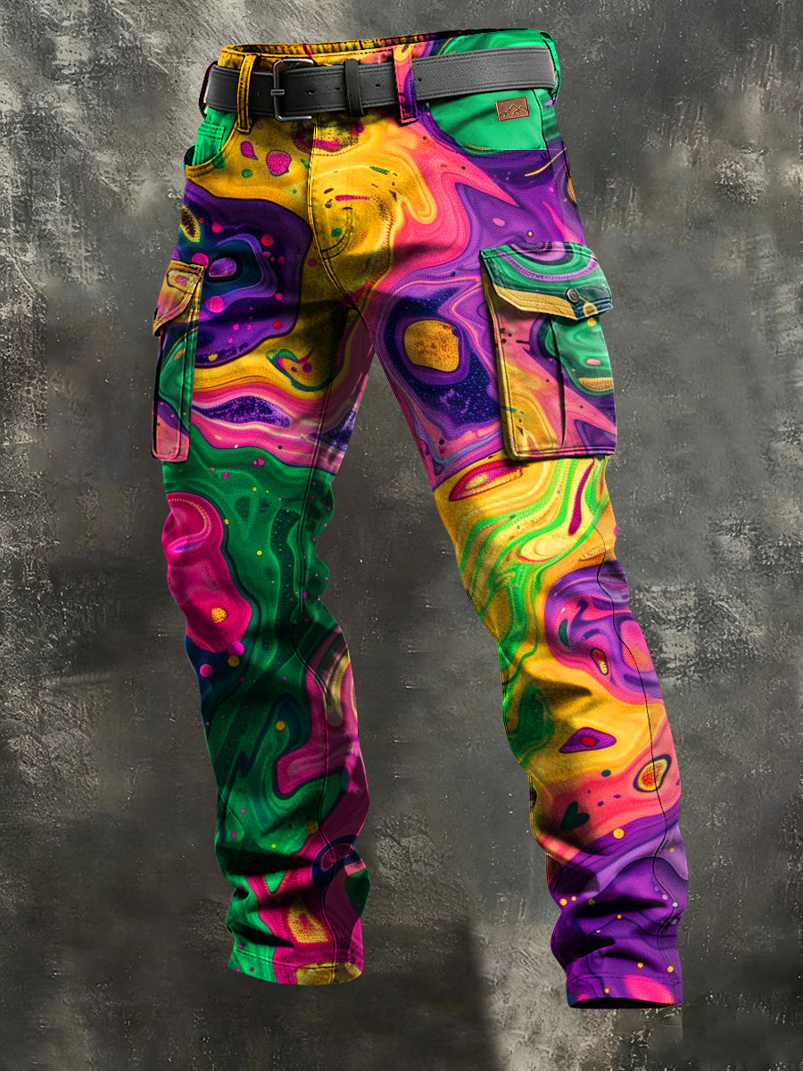 Men's Retro Vacation Business Art Print Casual Workwear Trousers