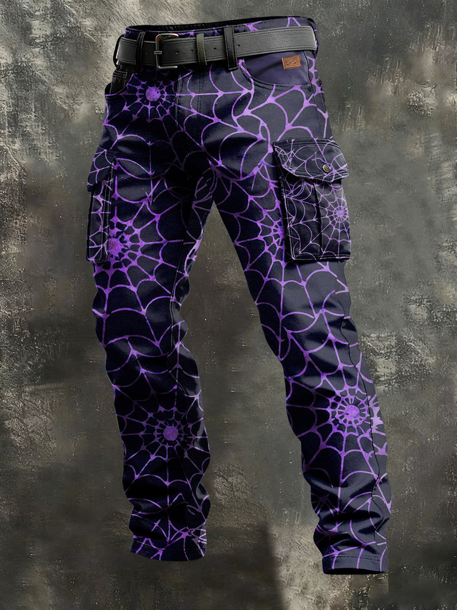 Men's Retro Vacation Business Spider Web Art Print Casual Workwear Trousers