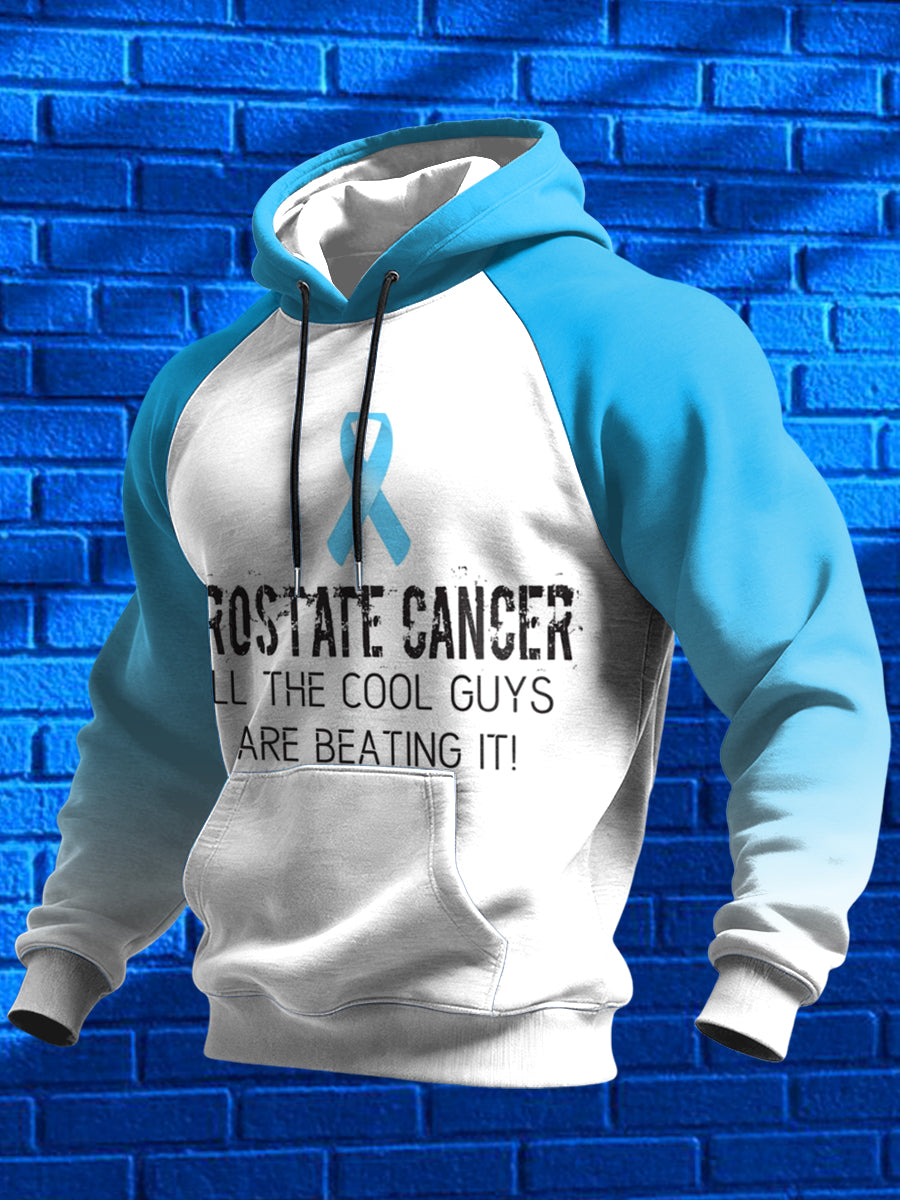 Men's Prostate Cancer Printed Shoulder Hooded Long Sleeved Sweatshirt