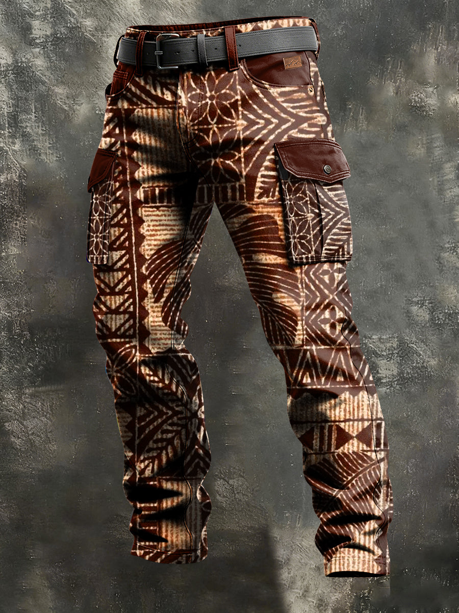 Men's Retro Vacation Business Bohemia Art Print Casual Workwear Trousers