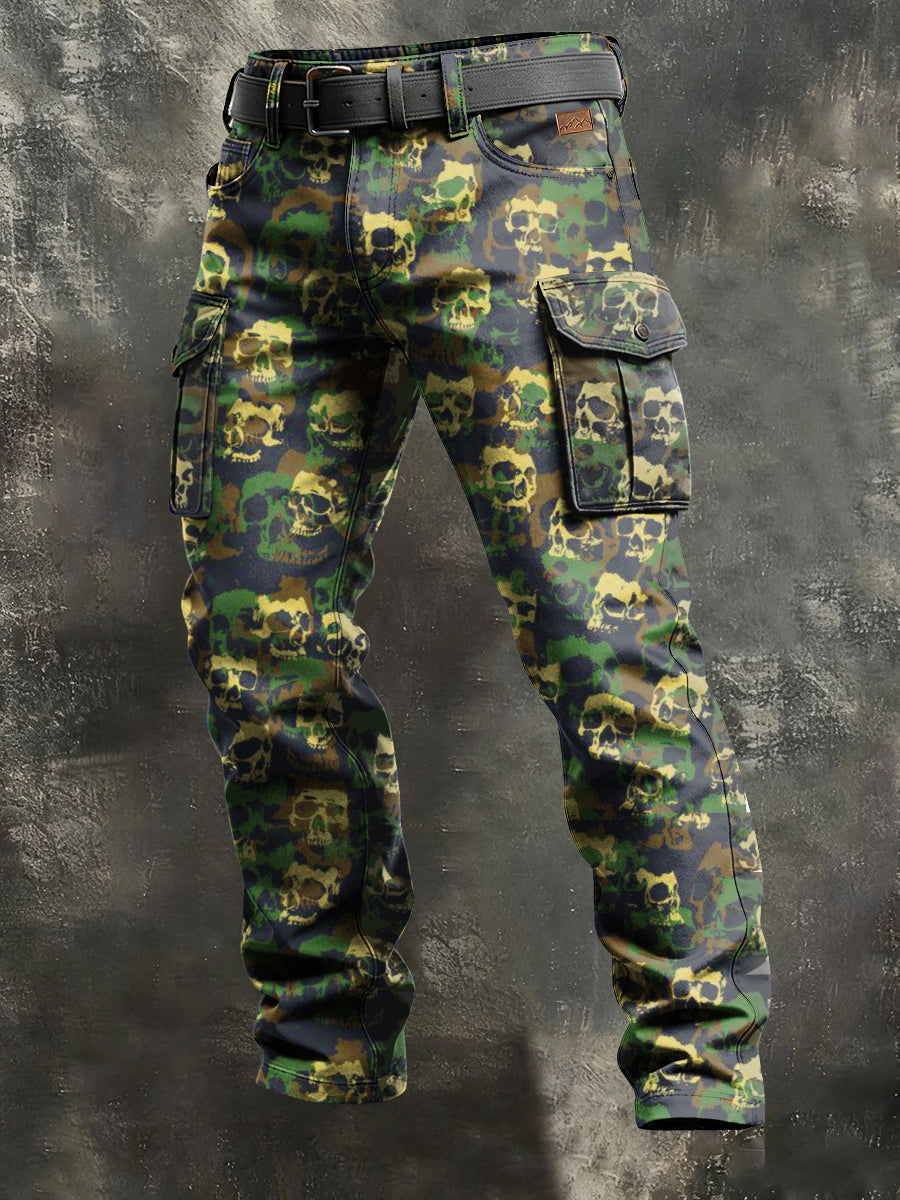 Men's Retro Vacation Business Skull Art Print Casual Workwear Trousers