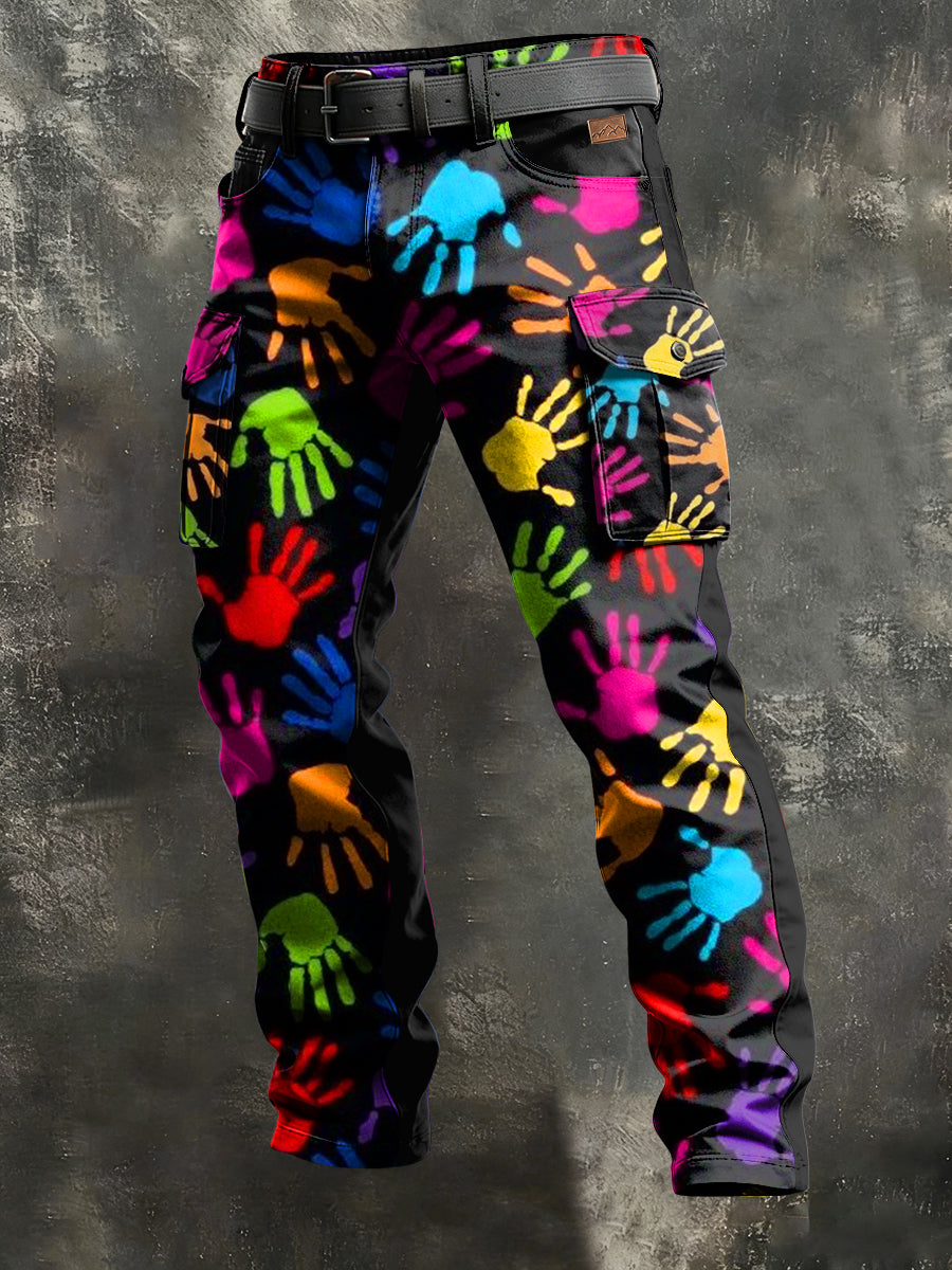 Men's Retro Vacation Business Art Print Casual Workwear Trousers