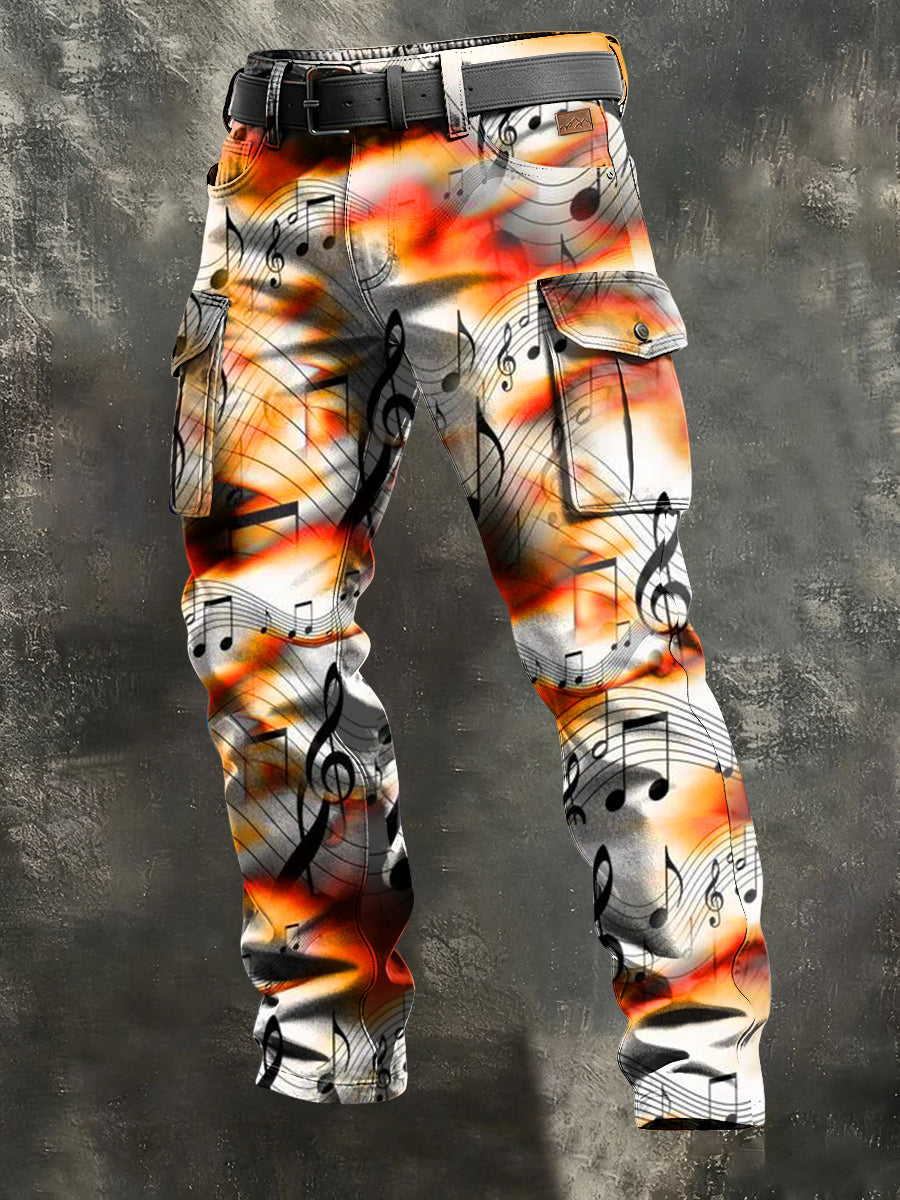 Men's Retro Vacation Business Art Print Casual Workwear Trousers