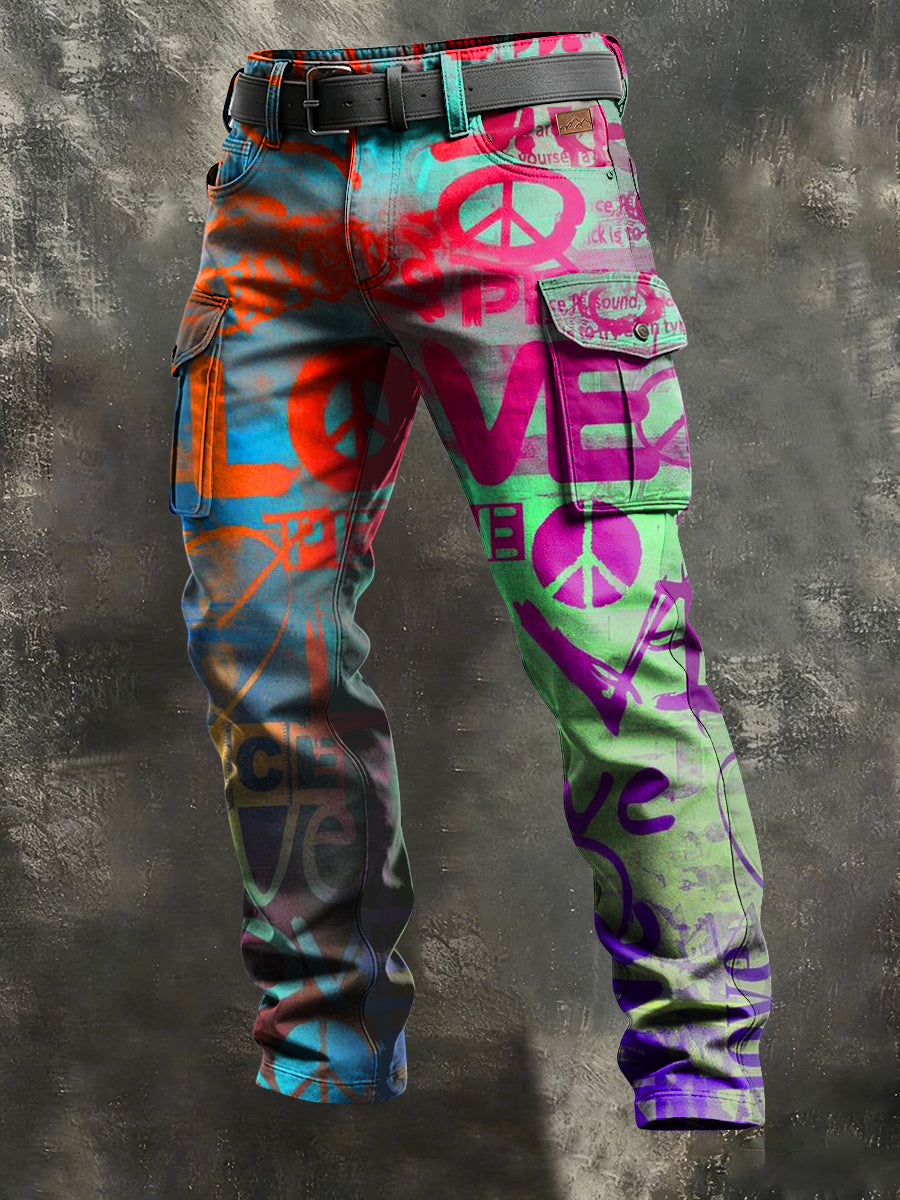 Men's Retro Vacation Business Art Print Casual Workwear Trousers