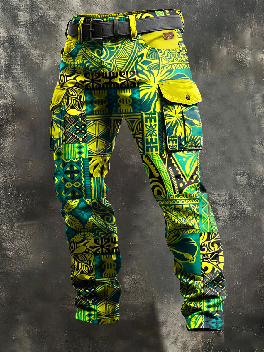 Men's Retro Vacation Business Art Print Casual Workwear Trousers