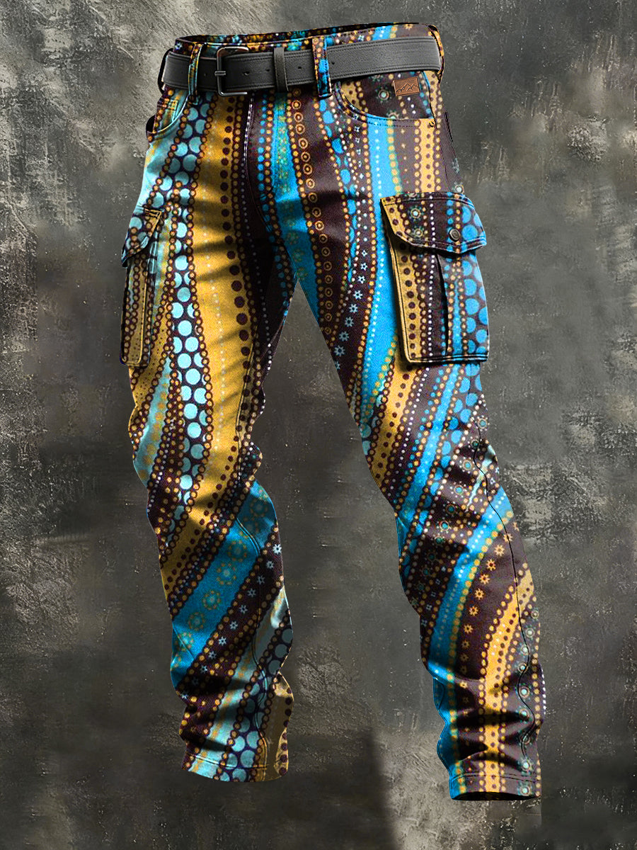 Men's Retro Vacation Business Art Print Casual Workwear Trousers
