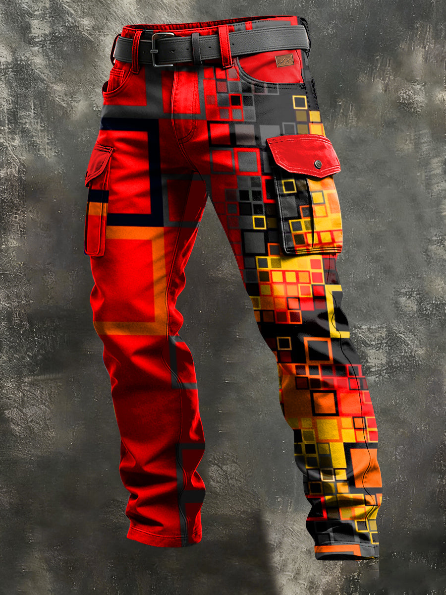 Men's Retro Vacation Business Art Print Casual Workwear Trousers