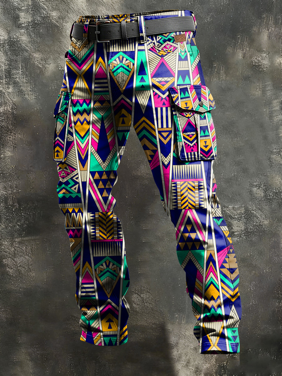 Men's Retro Vacation Business Art Print Casual Workwear Trousers