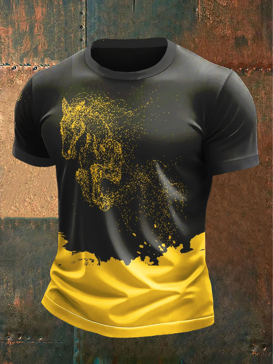 Men's Minimalist Horse Print Black Casual T-Shirt