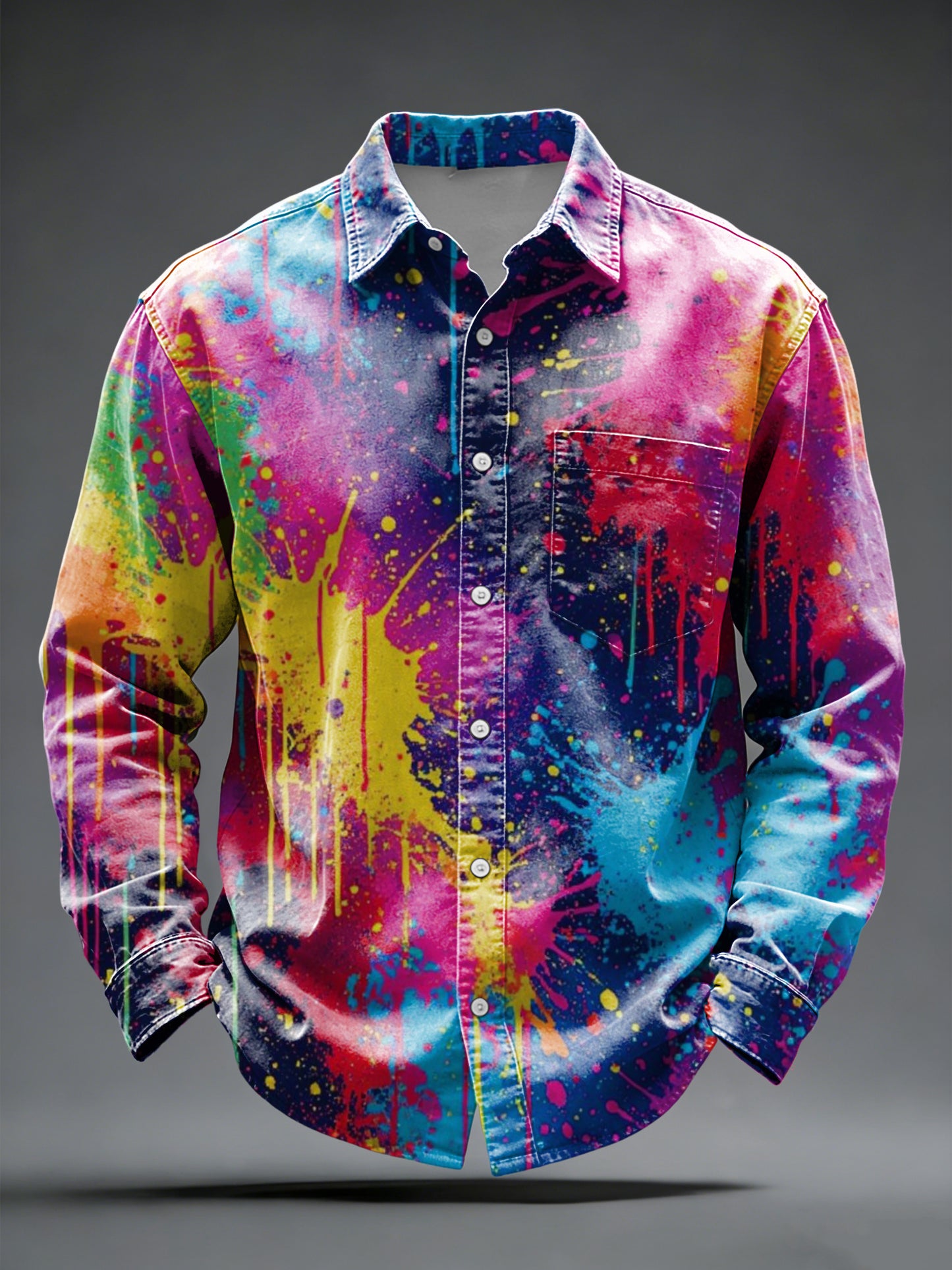 Men's Dynamic Rainbow Drip Paint Splatter Button-Down Shirt