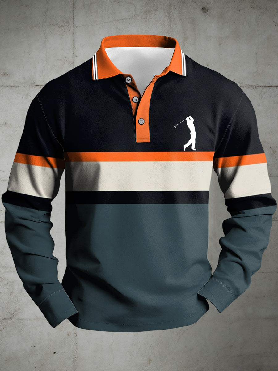 Men's Business Old Money Style Printed Polo Collar Casual Long Sleeved Shirt