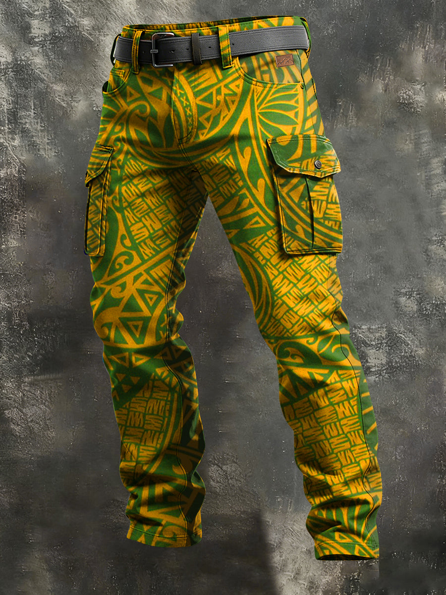Men's Retro Vacation Business Hawaii Art Print Casual Workwear Trousers