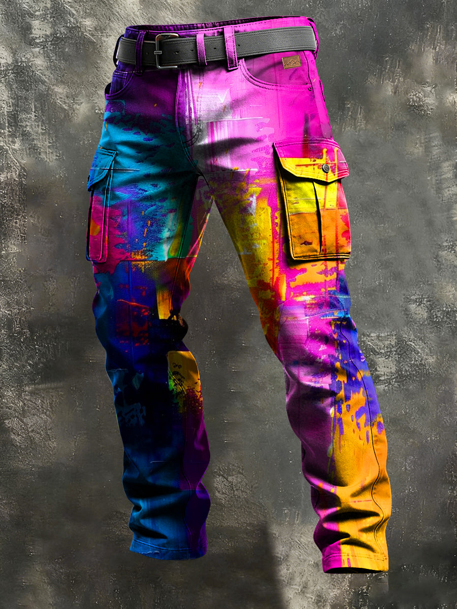 Men's Retro Vacation Business Art Print Casual Workwear Trousers