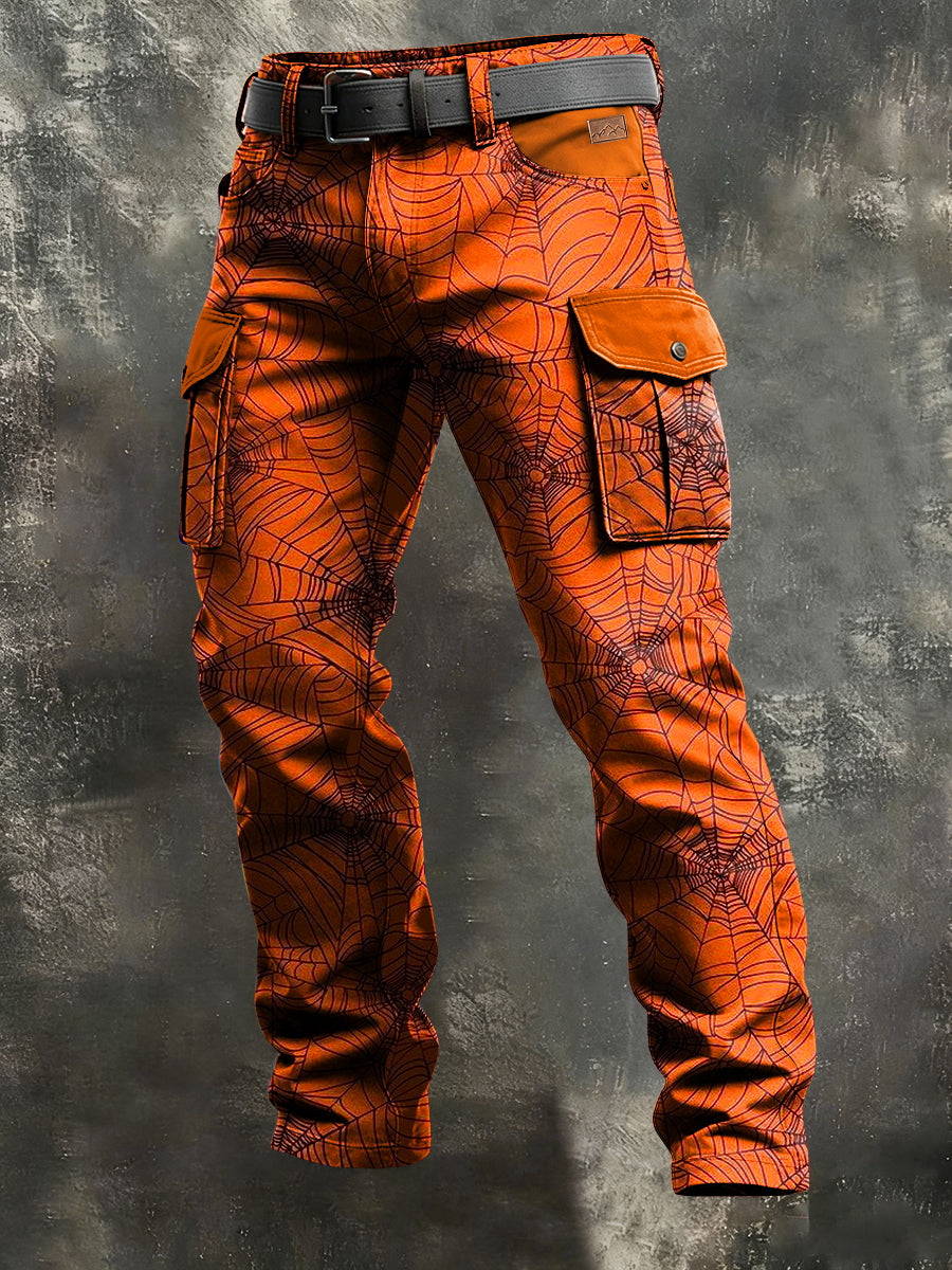 Men's Retro Vacation Business Spider Web Art Print Casual Workwear Trousers