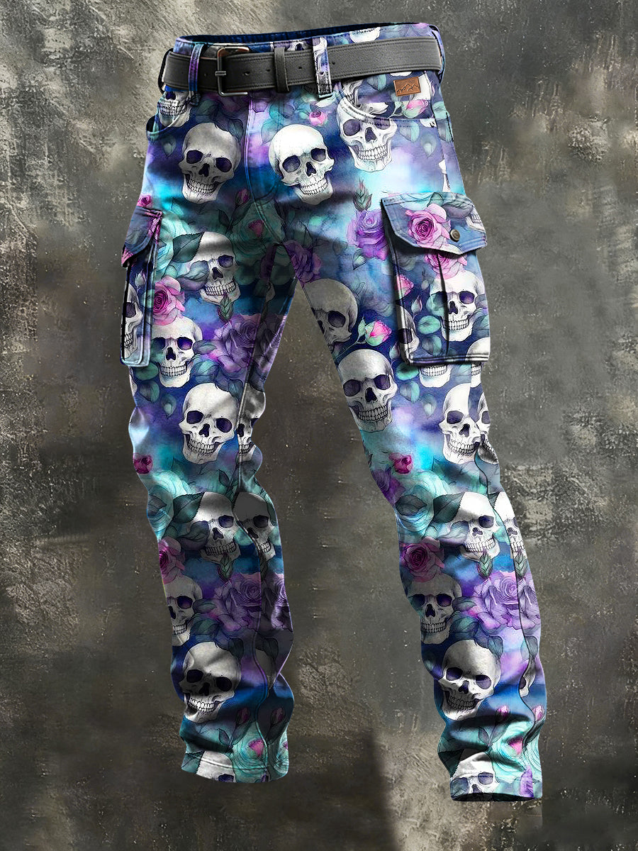 Men's Retro Vacation Business Skull Art Print Casual Workwear Trousers