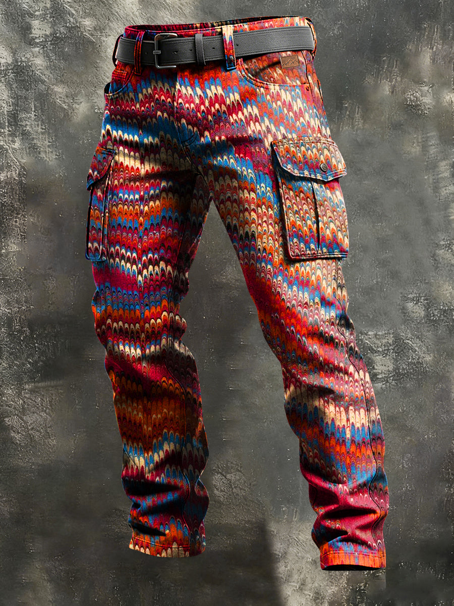 Men's Retro Vacation Business Art Print Casual Workwear Trousers