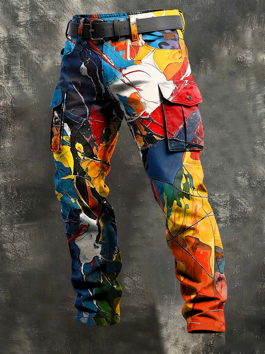 Men's Retro Vacation Business Abstract Art Print Casual Workwear Trousers