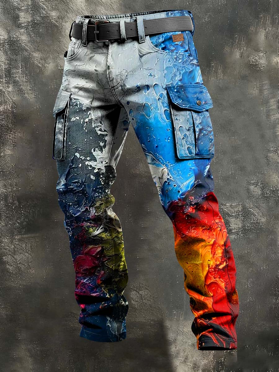 Men's Retro Vacation Business Art Print Casual Workwear Trousers