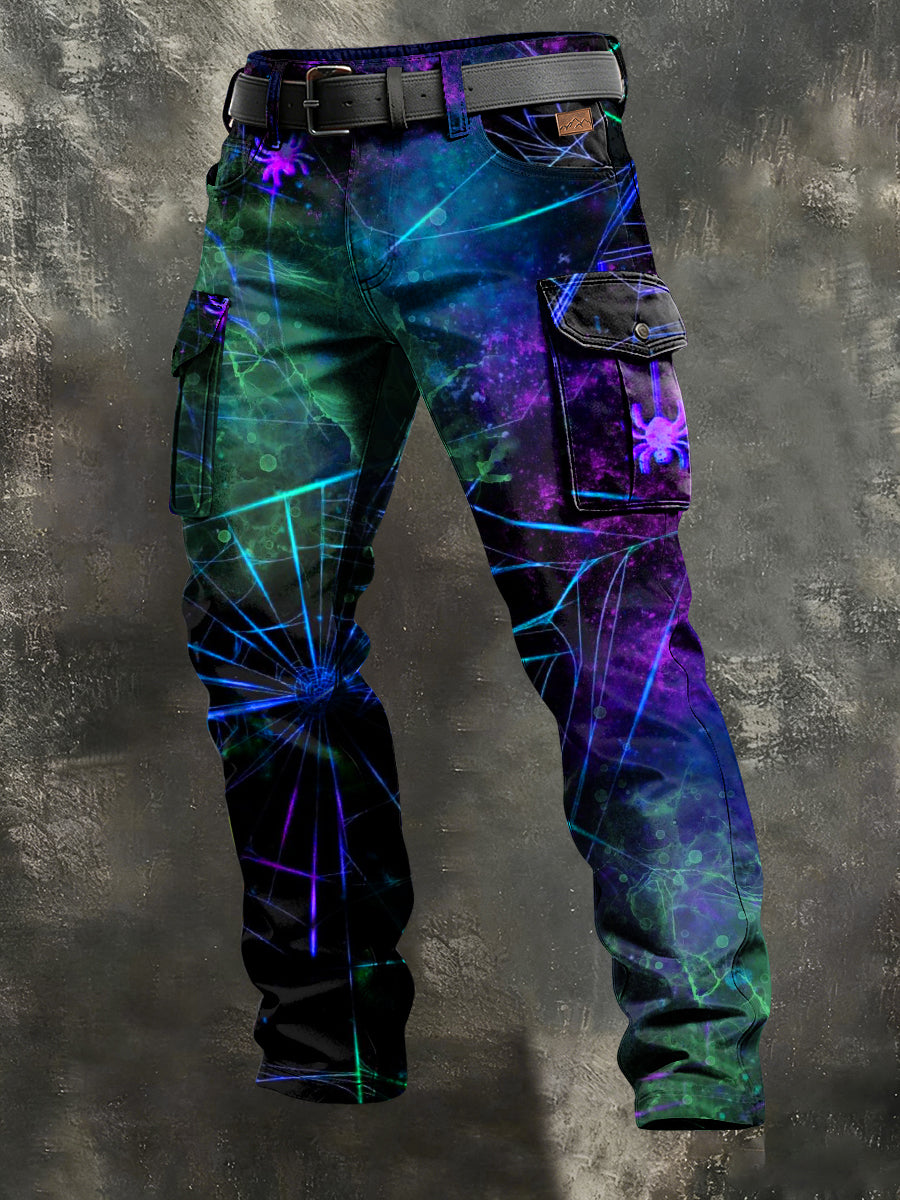 Men's Retro Vacation Business Spider Web Art Print Casual Workwear Trousers