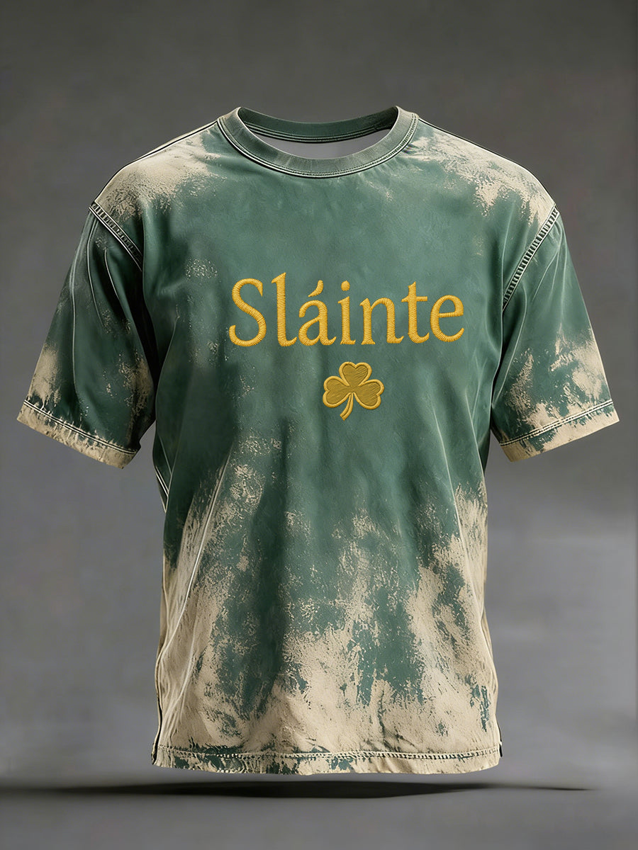 Men's Vintage St. Patrick's Day Shamrock Art Printed Short-Sleeve T-Shirt