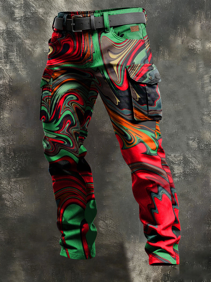 Men's Retro Vacation Business Psychedelic Art Print Casual Workwear Trousers