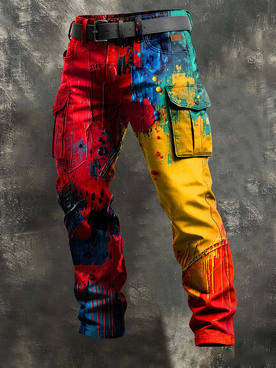 Men's Retro Vacation Business Abstract Art Print Casual Workwear Trousers