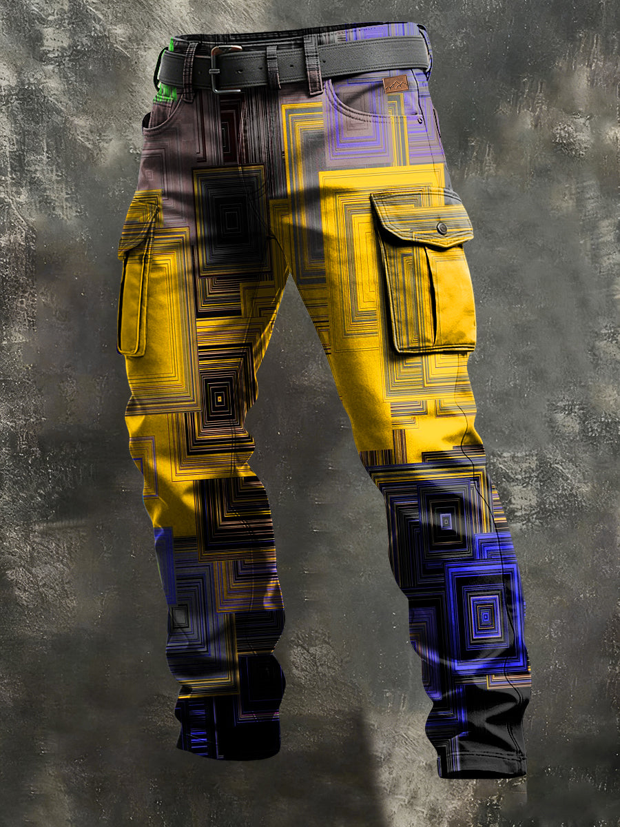 Men's Retro Vacation Business Abstract Art Print Casual Workwear Trousers