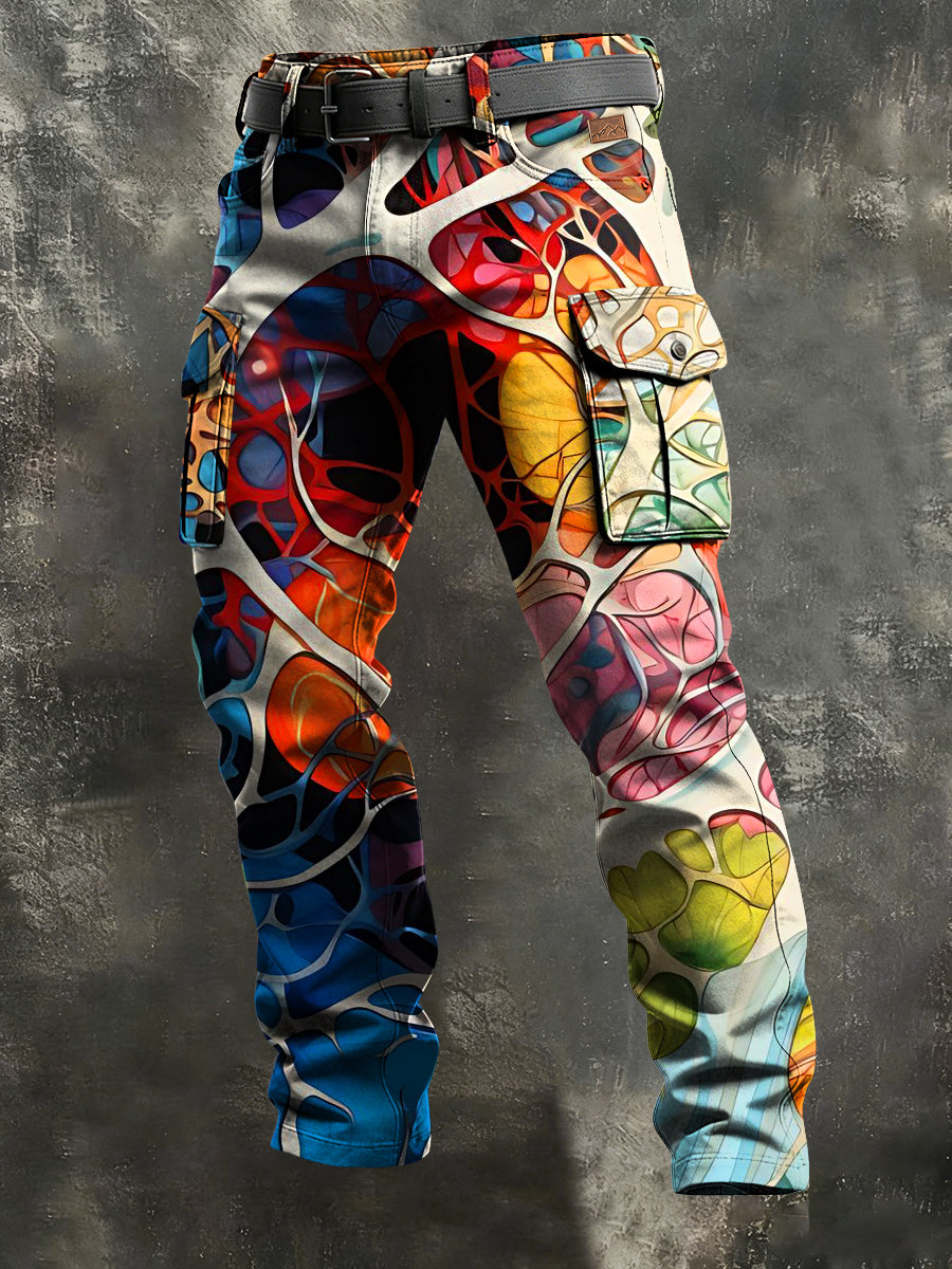 Men's Retro Vacation Business Abstract Art Print Casual Workwear Trousers