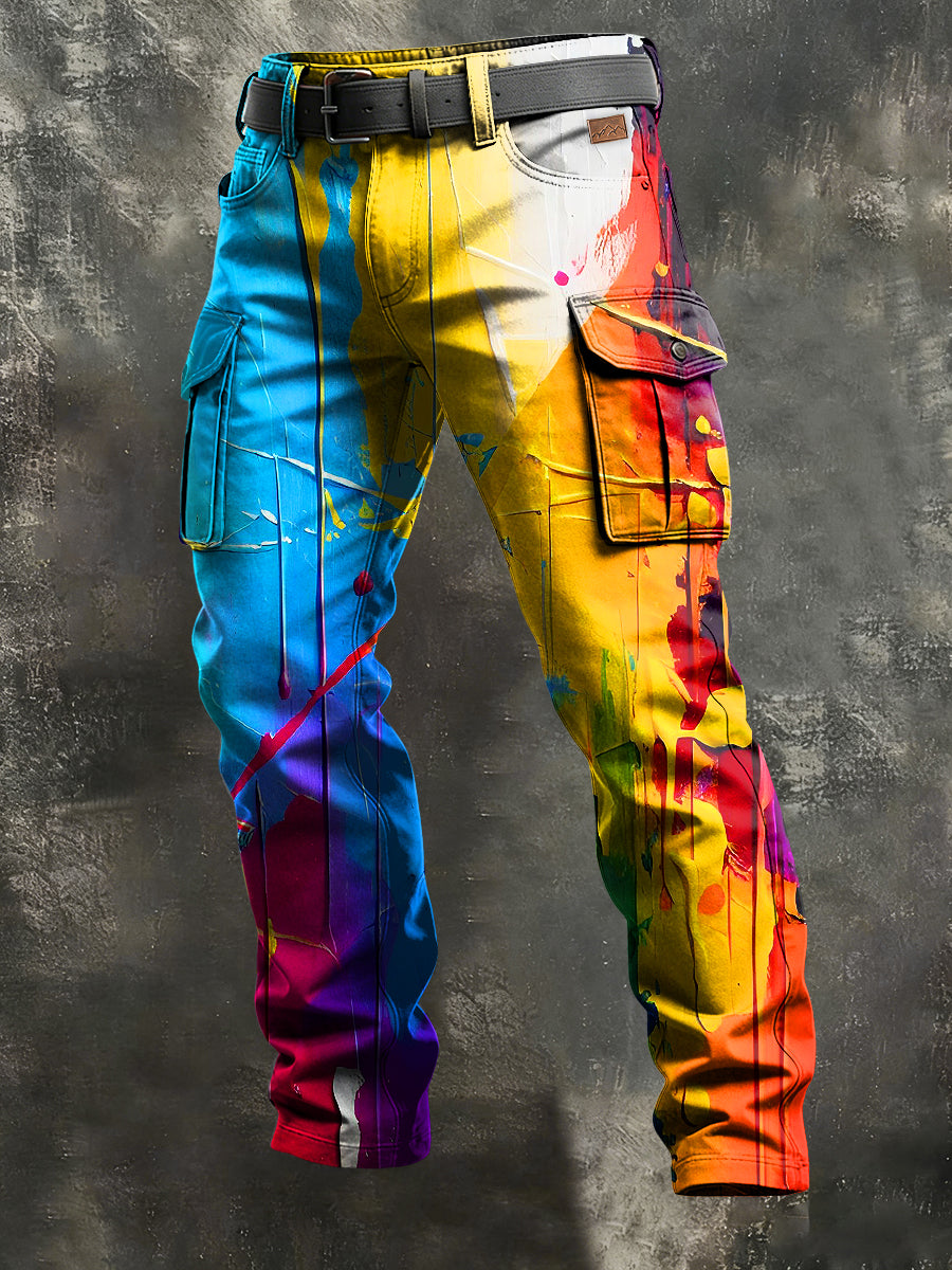 Men's Retro Vacation Business Abstract Art Print Casual Workwear Trousers