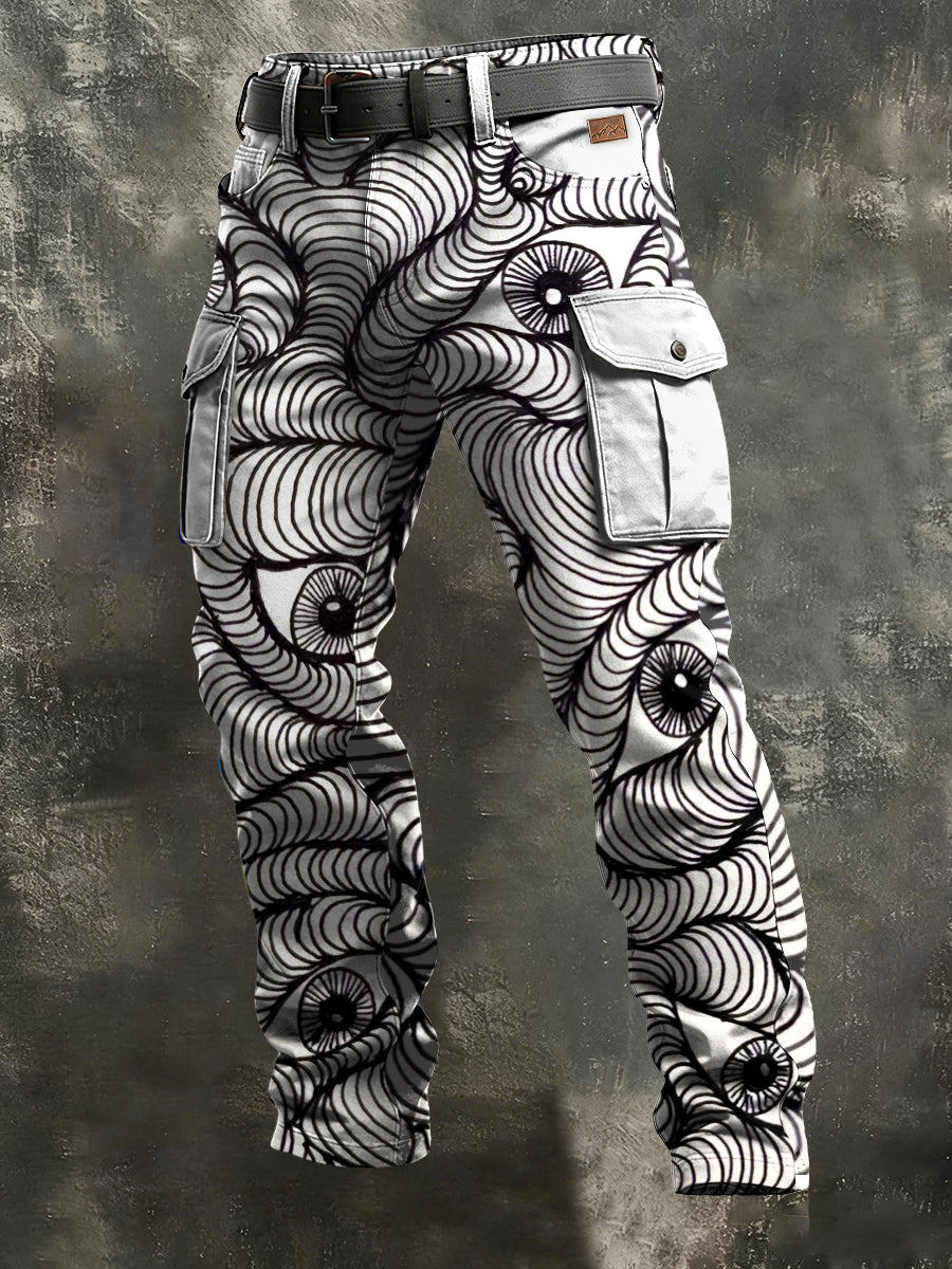 Men's Retro Vacation Business Punk Art Print Casual Workwear Trousers