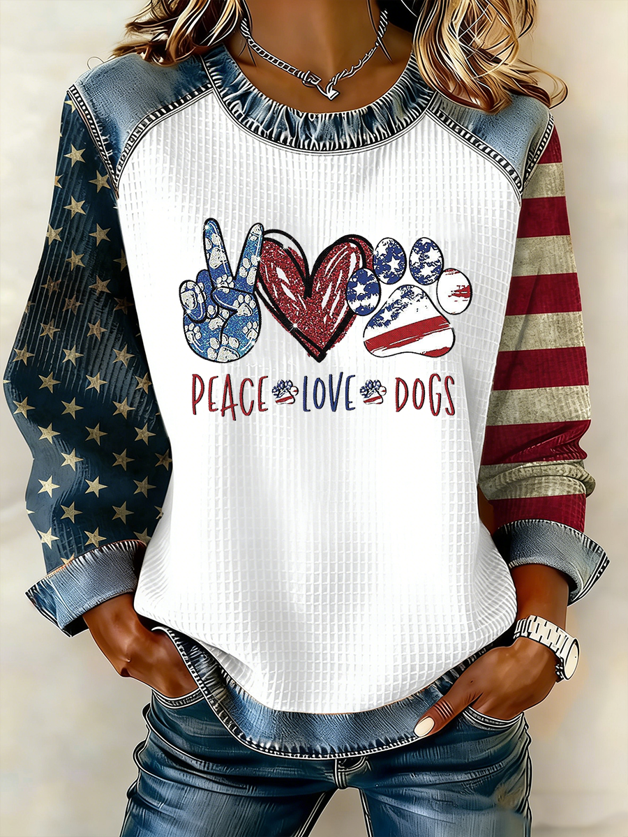 Women's Peace Love Dogs Walk For Peace Denim Patchwork Top