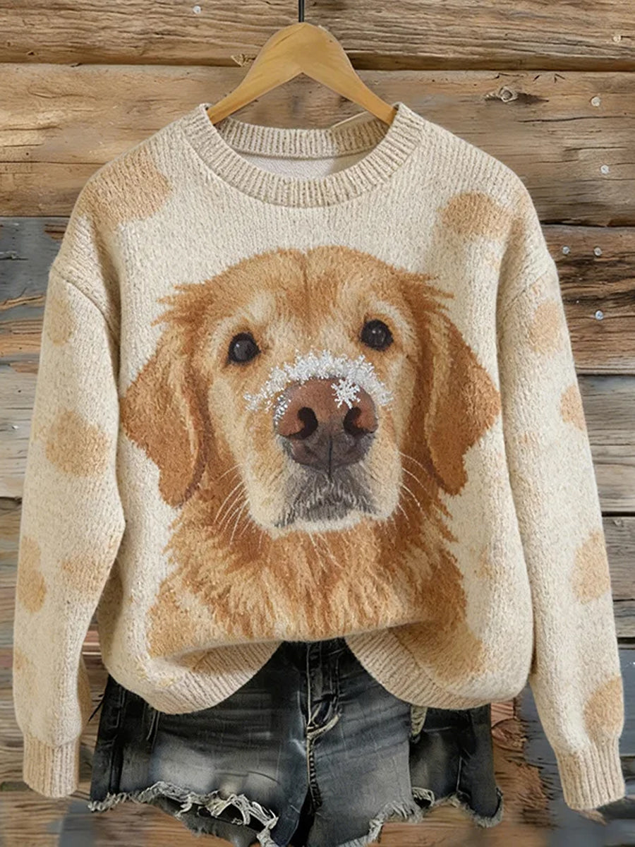 Women's Funny Puppy Print Crew Neck Sweater