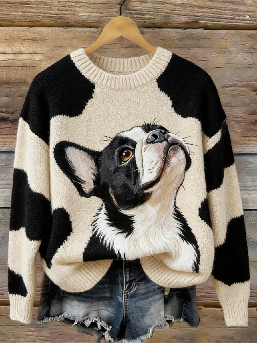 Women's Cute Pet Dog Print Casual Sweater