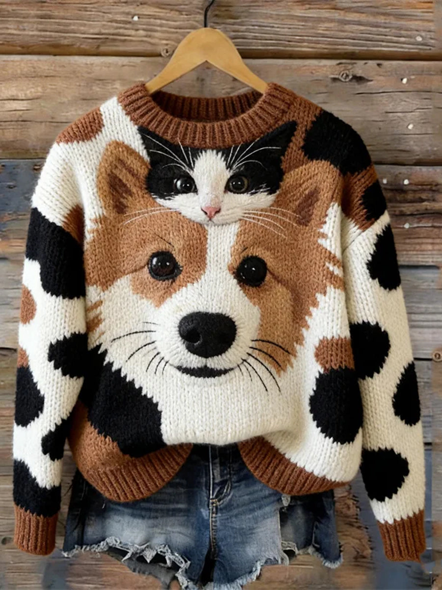 Women's Corgi Dog & Cat Best Friends Cozy Sweater