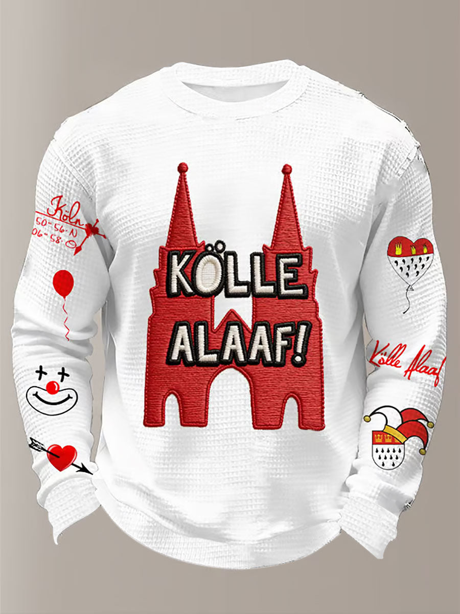 Men's Cologne Carnival Print Casual Waffle Long Sleeve T-Shirt