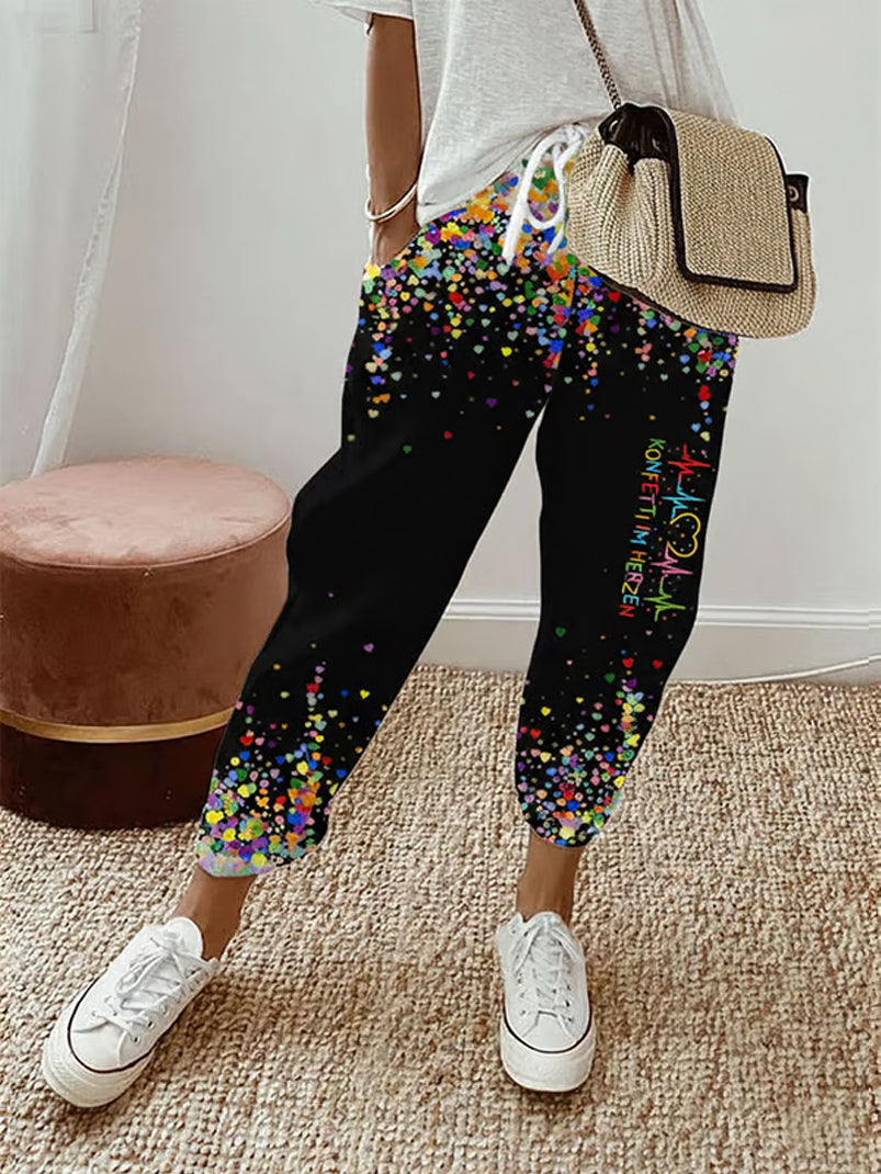 Women's Cologne Carnival Konfetti im Herzen Print Casual Pants