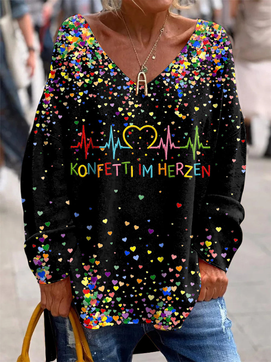 Printed V-Neck Lapel Button Vintage Casual Long Sleeve Shirt