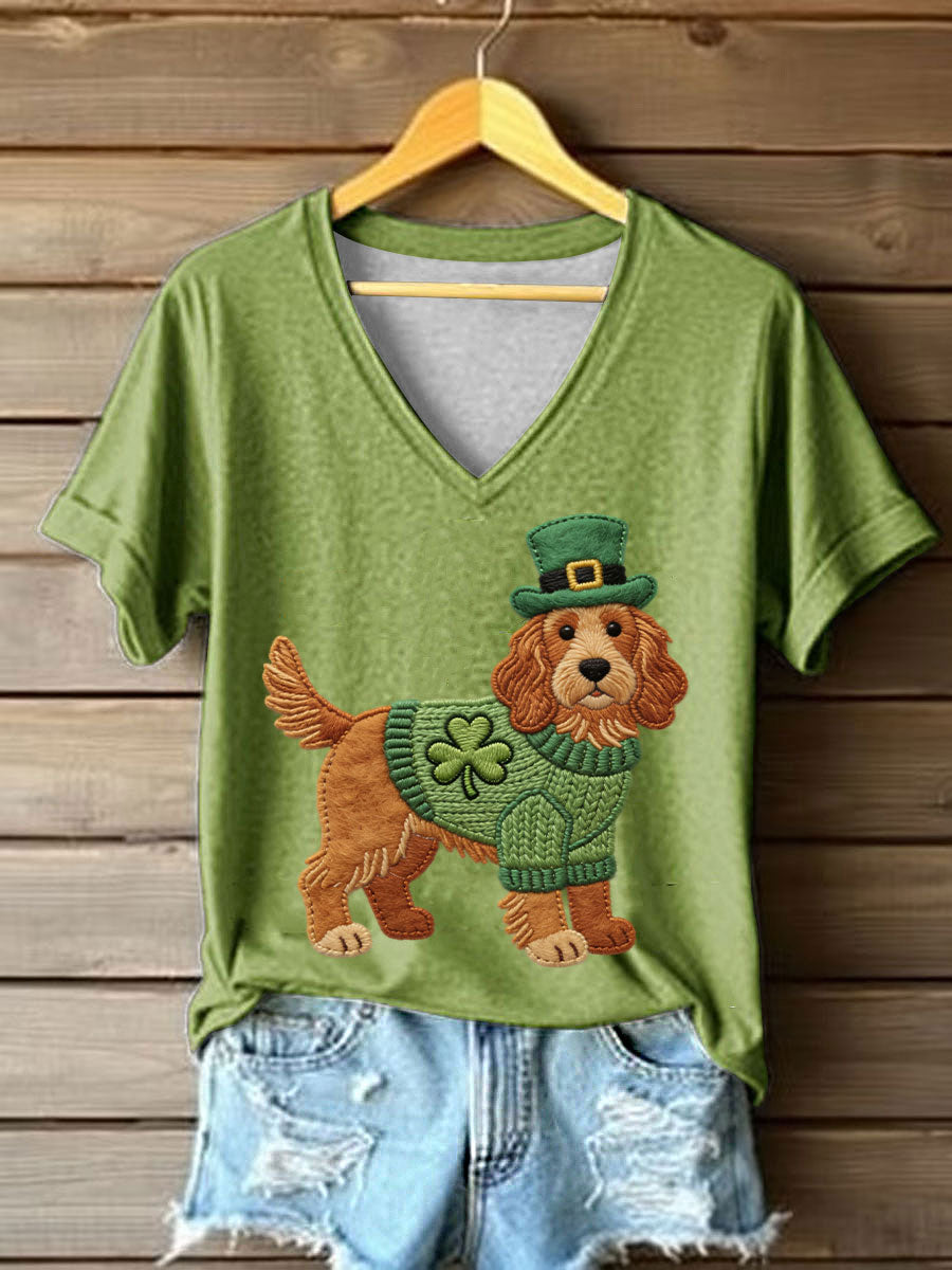 Women's St. Patrick's Day Dog Print Casual T-Shirt