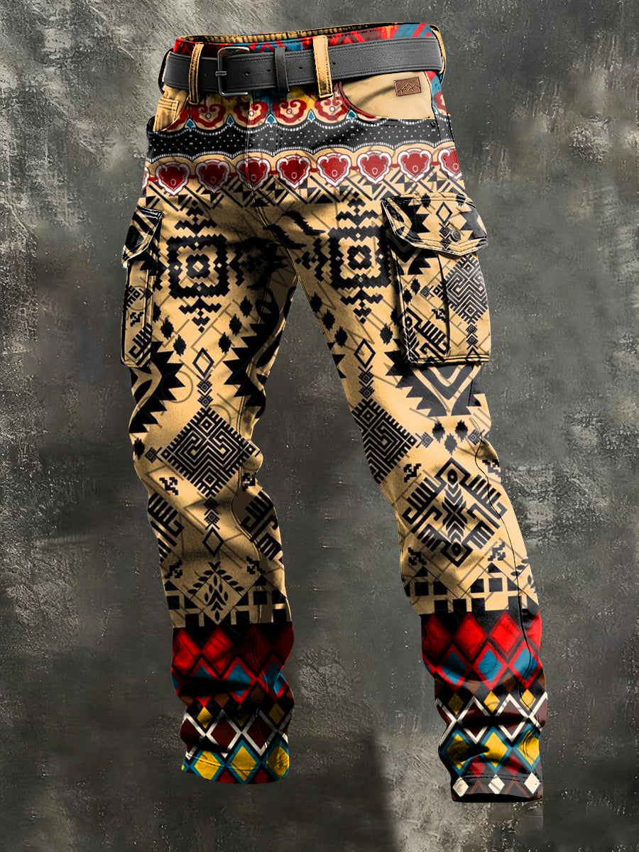 Men's Retro Vacation Business West Art Print Casual Workwear Trousers