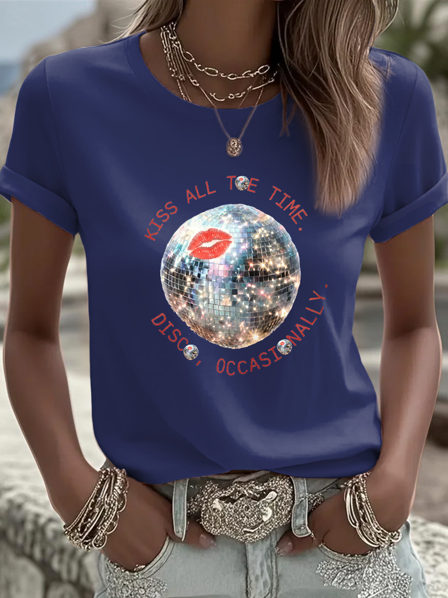 Women's Kiss All The Time Disco Occasionally Printed Iron On Short Sleeve T-Shirt