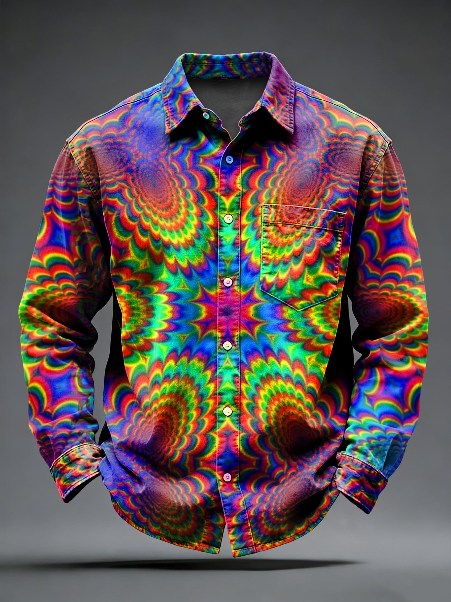 Men's Retro Psychedelic Punk Printed Long Sleeved Pocket Shirt