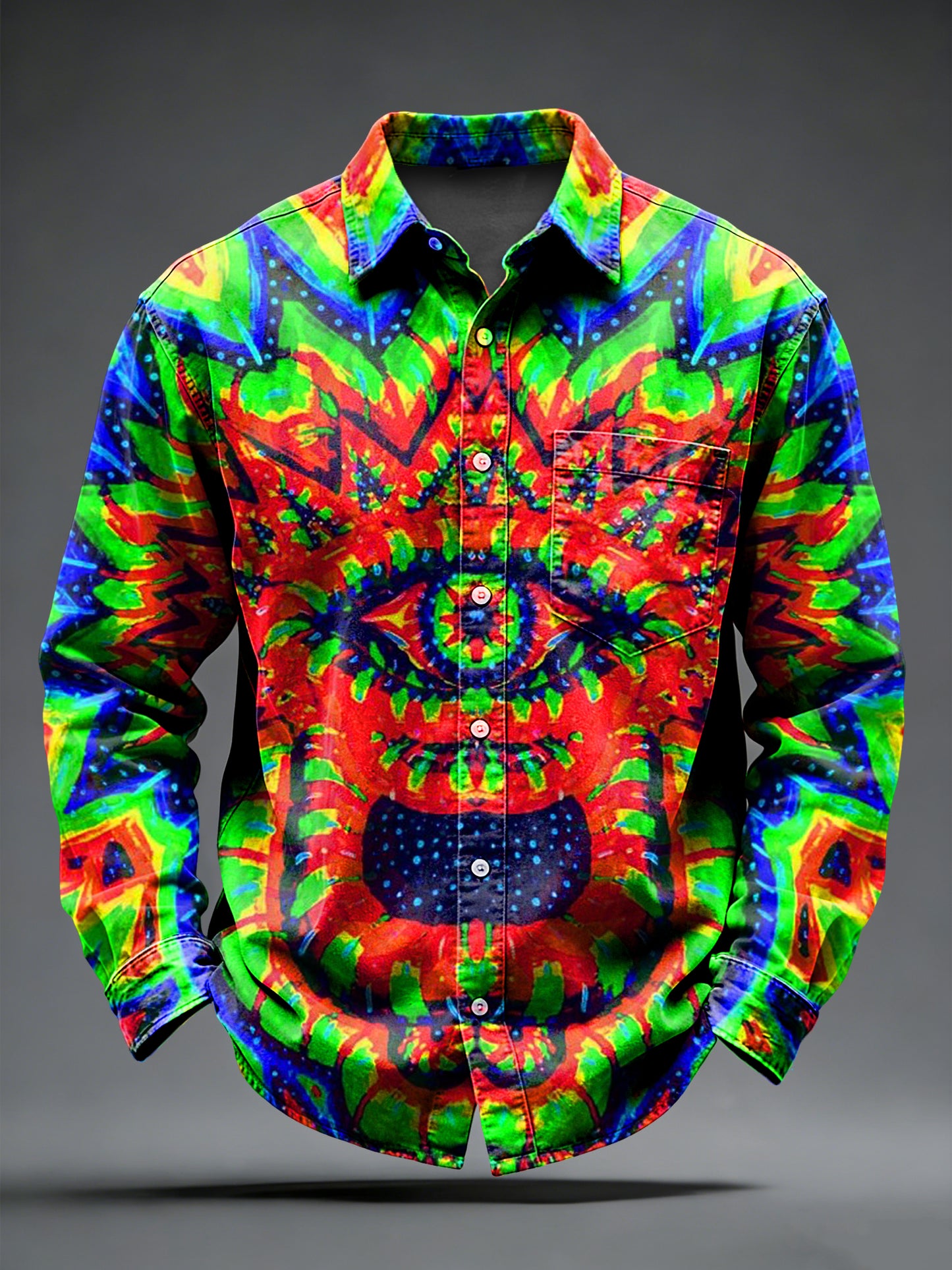 Men's Retro Psychedelic Punk Printed Long Sleeved Pocket Shirt