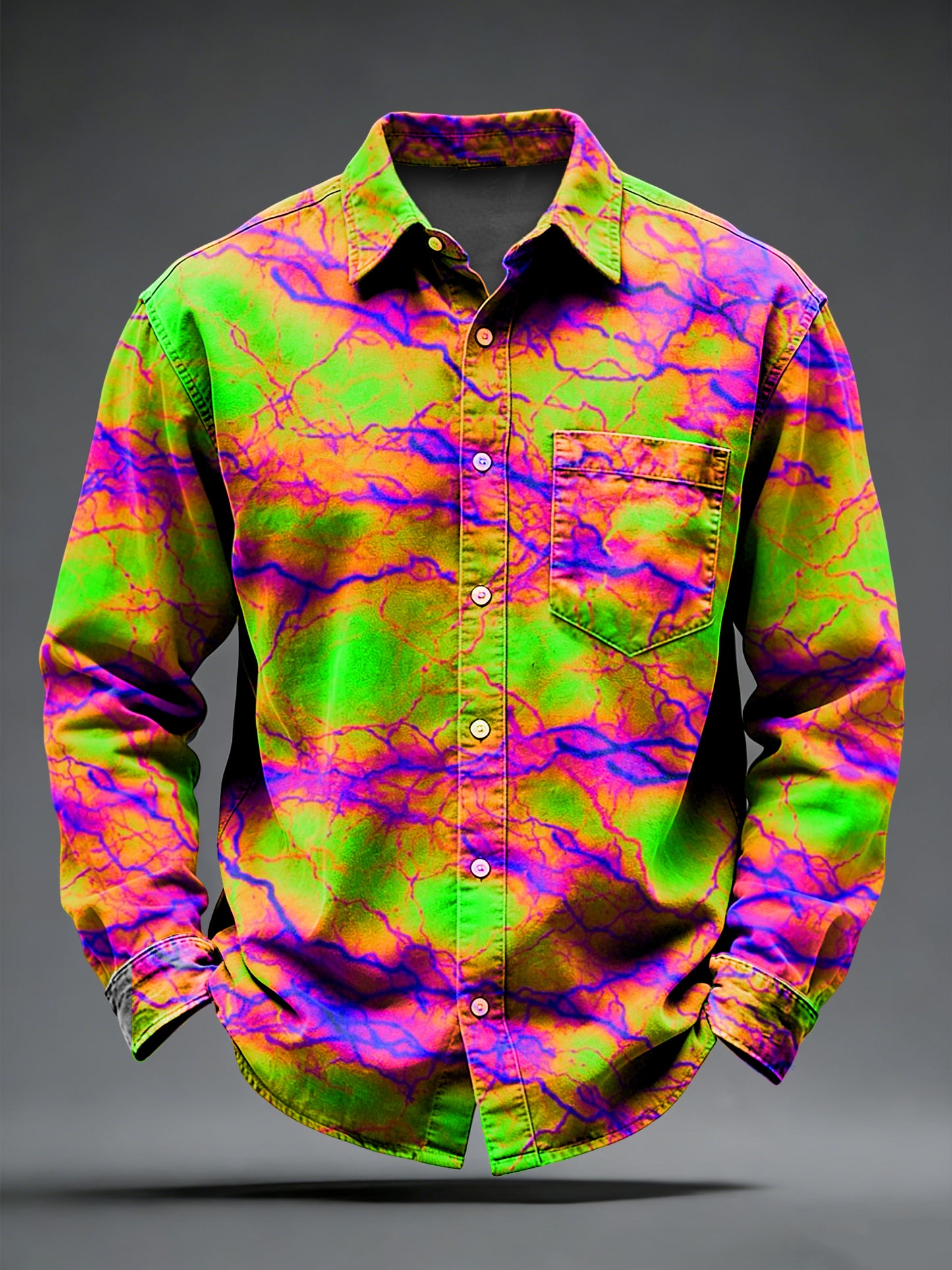 Men's Retro Psychedelic Punk Printed Long Sleeved Pocket Shirt