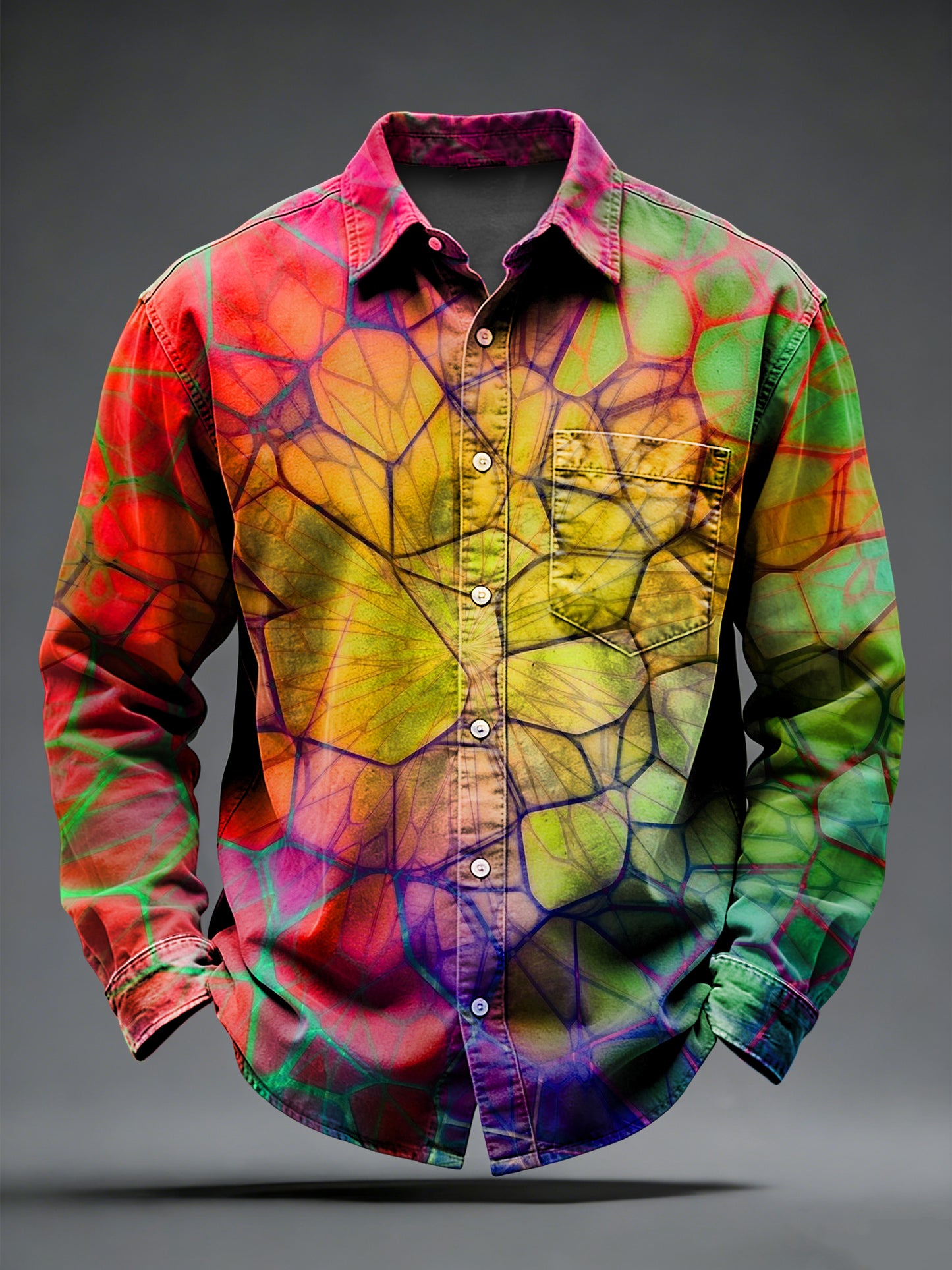 Men's Retro Psychedelic Punk Printed Long Sleeved Pocket Shirt
