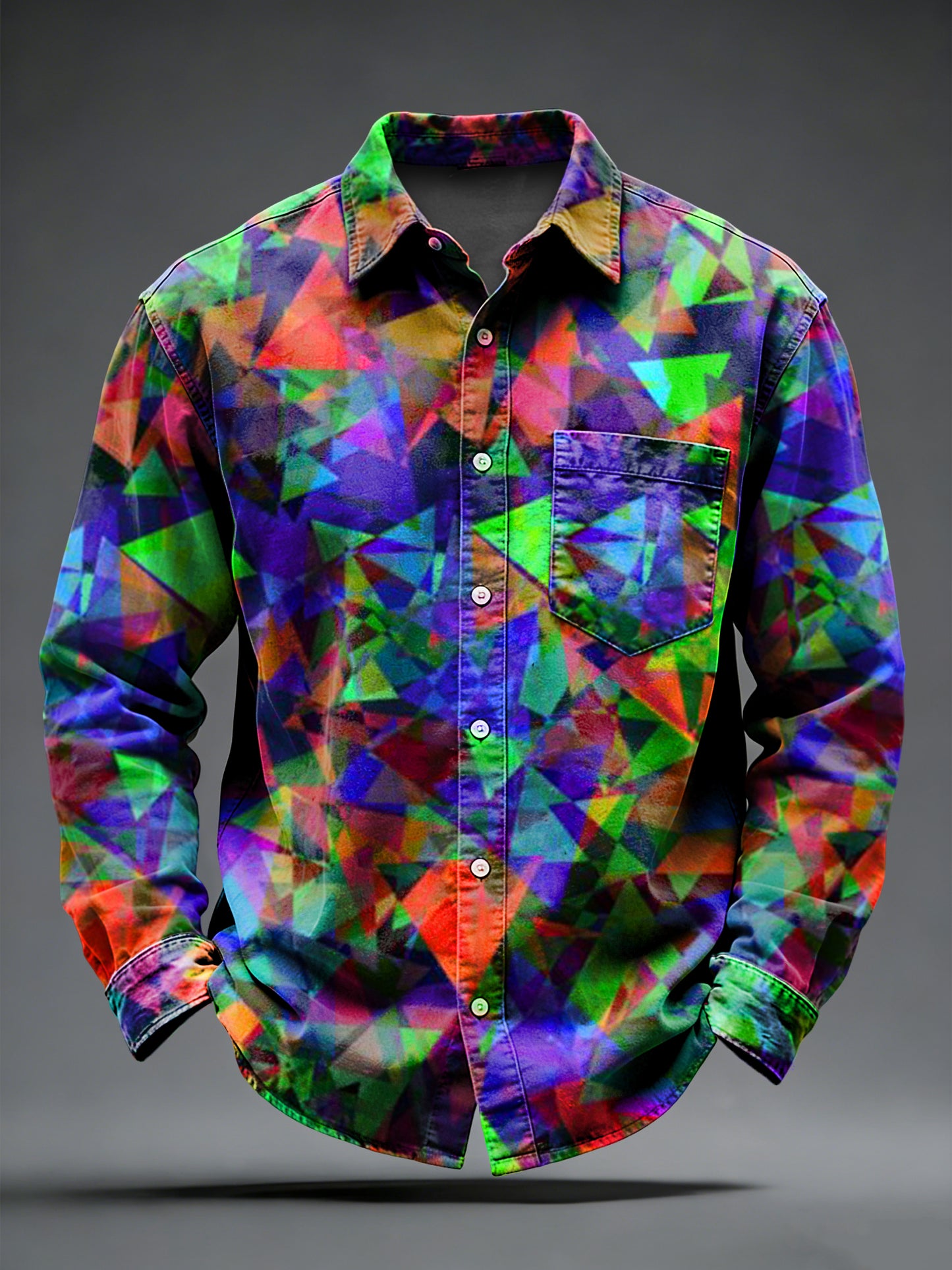 Men's Retro Psychedelic Punk Printed Long Sleeved Pocket Shirt