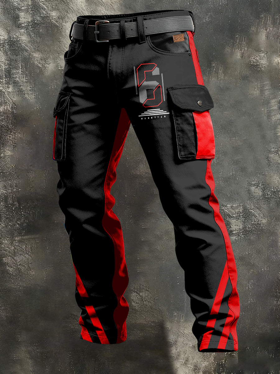 Men's Retro Vacation Business Art Print Casual Workwear Trousers