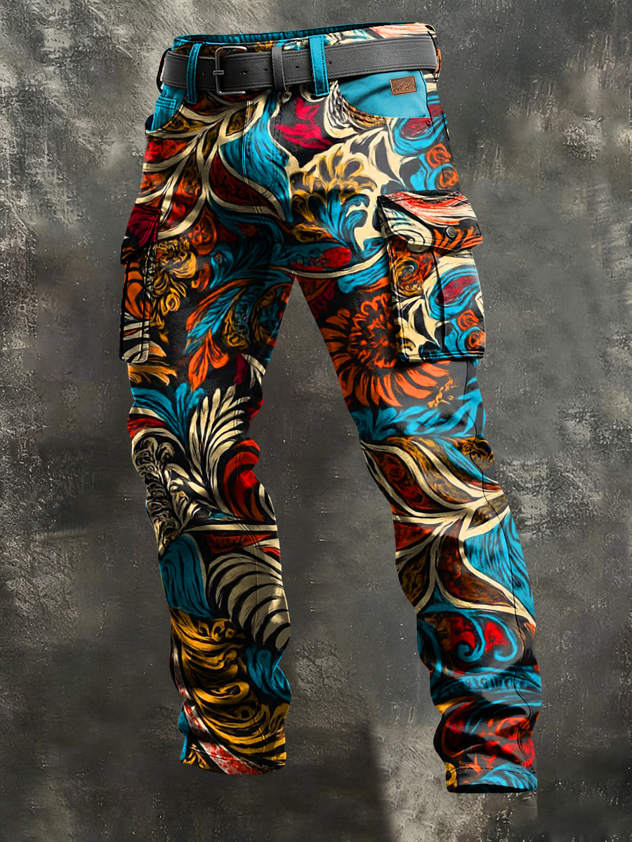 Men's Retro Vacation Business Art Print Casual Workwear Trousers