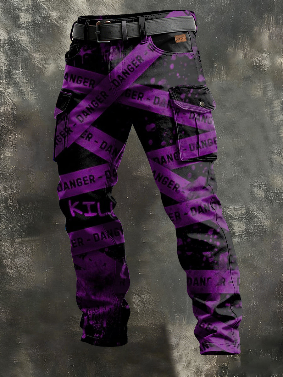 Men's Retro Vacation Business Punk Art Print Casual Workwear Trousers