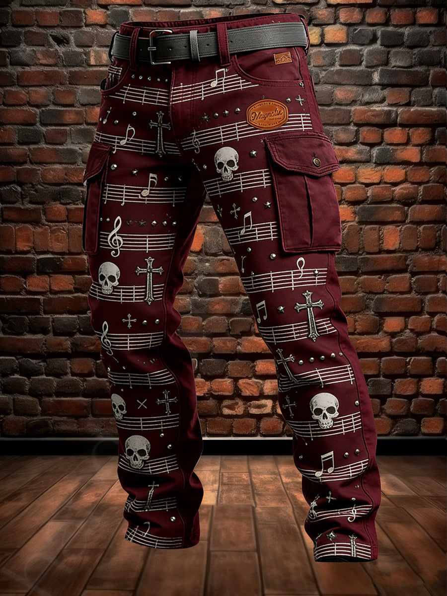 Men's Retro Vacation Business Punk Skull Art Print Casual Workwear Trousers