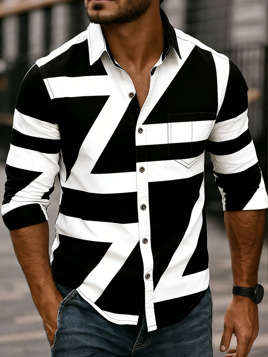 Men's Vintage Art Print Business Casual Shirt